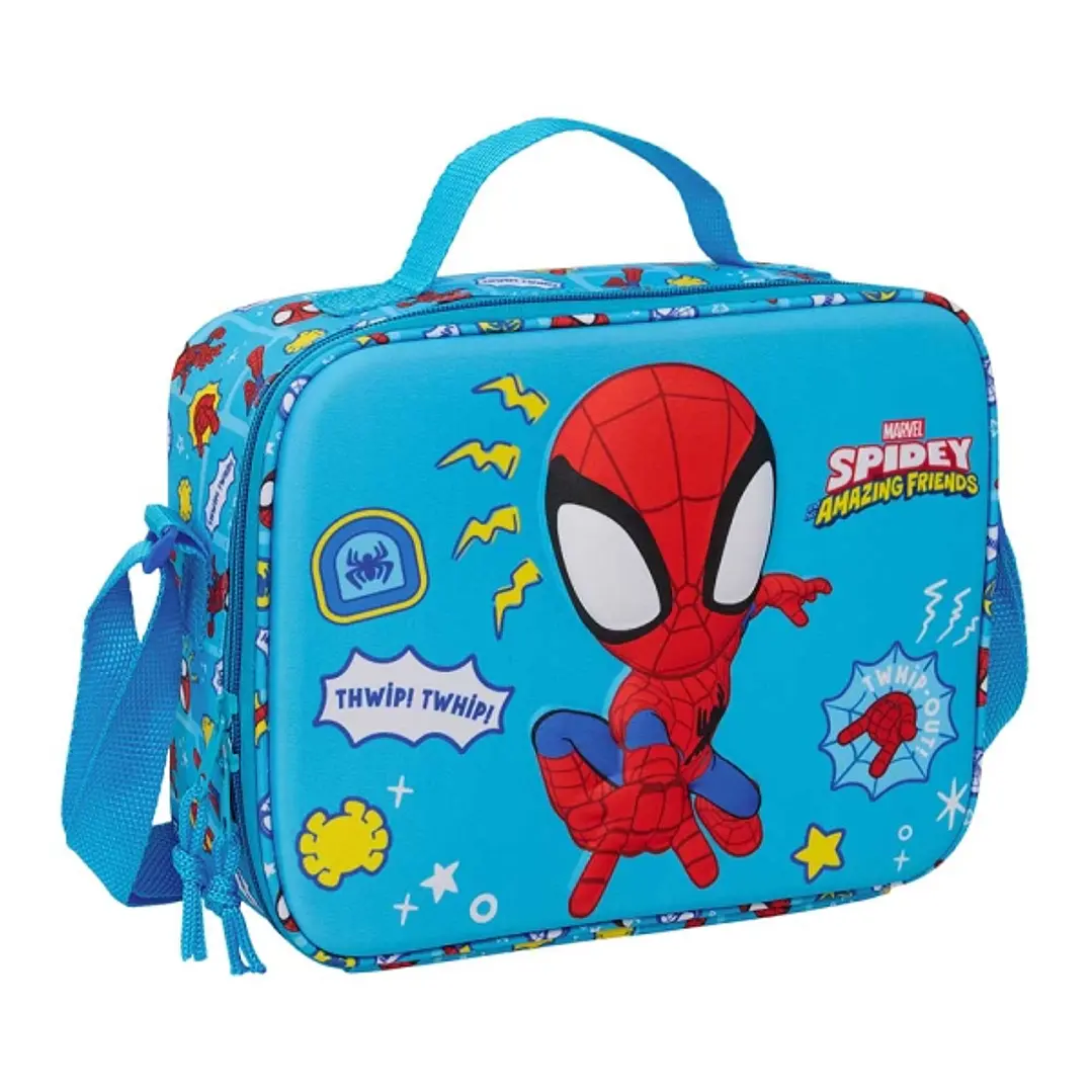 Safta Spidey Bolsa Isotermica Porta Alimentos - Frontal 3D - Cremallera - Bandolera Ajustable - Asa de Mano - 25x19.5x9cm - Color Azul 1