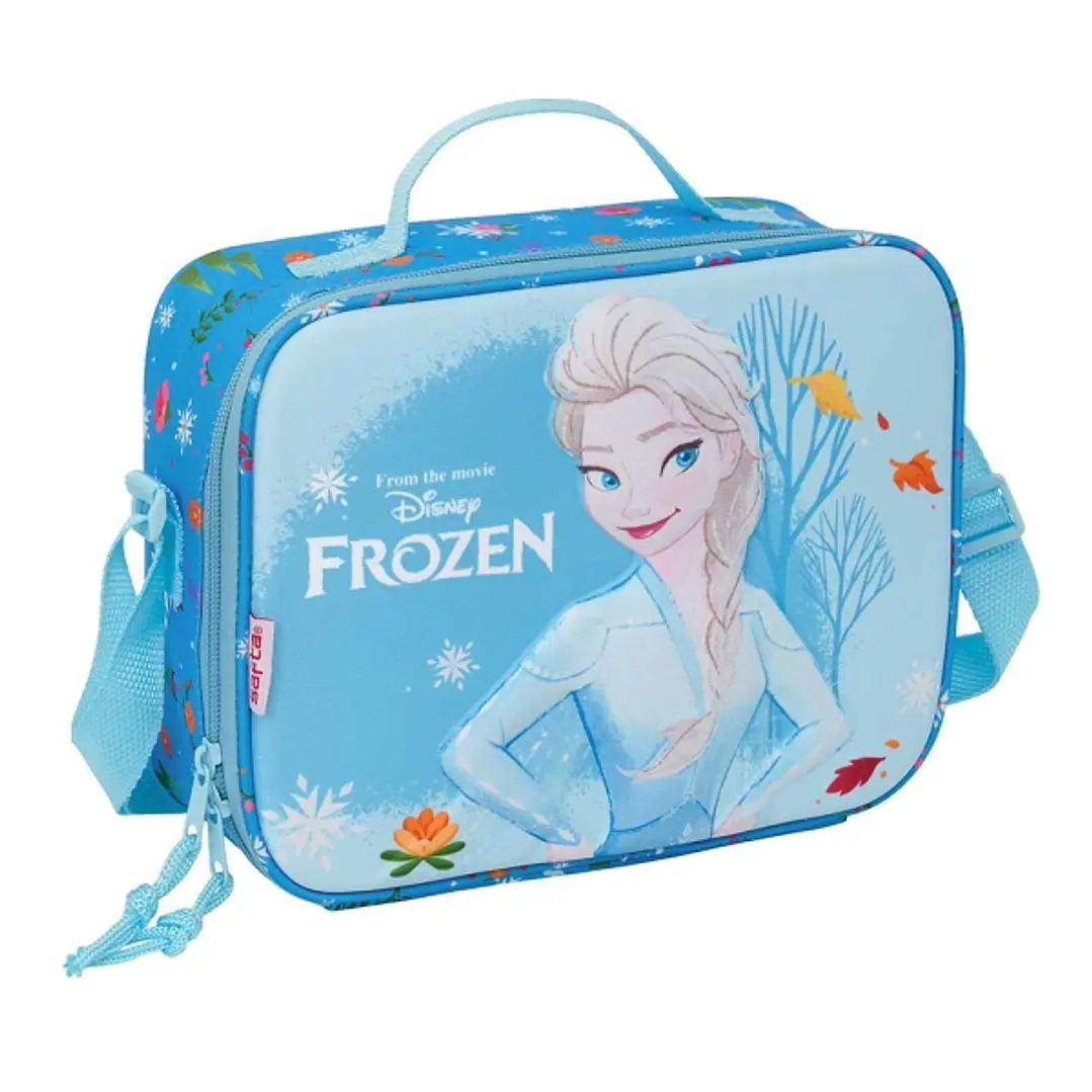 Safta Frozen Bolsa Isotermica Porta Alimentos - Frontal 3D - Cremallera - Bandolera Ajustable - Asa de Mano - 25x19.5x9cm - Color Azul Claro 1