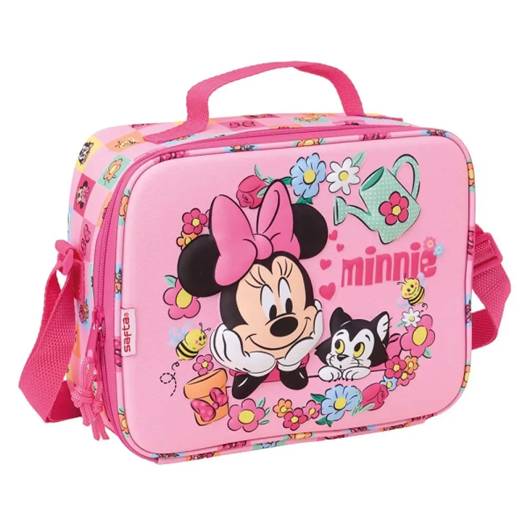 Safta Minnie Mouse Bolsa Isotermica Porta Alimentos - Frontal 3D - Cremallera - Bandolera Ajustable - Asa de Mano - 25x19.5x9cm - Color Rosa 1
