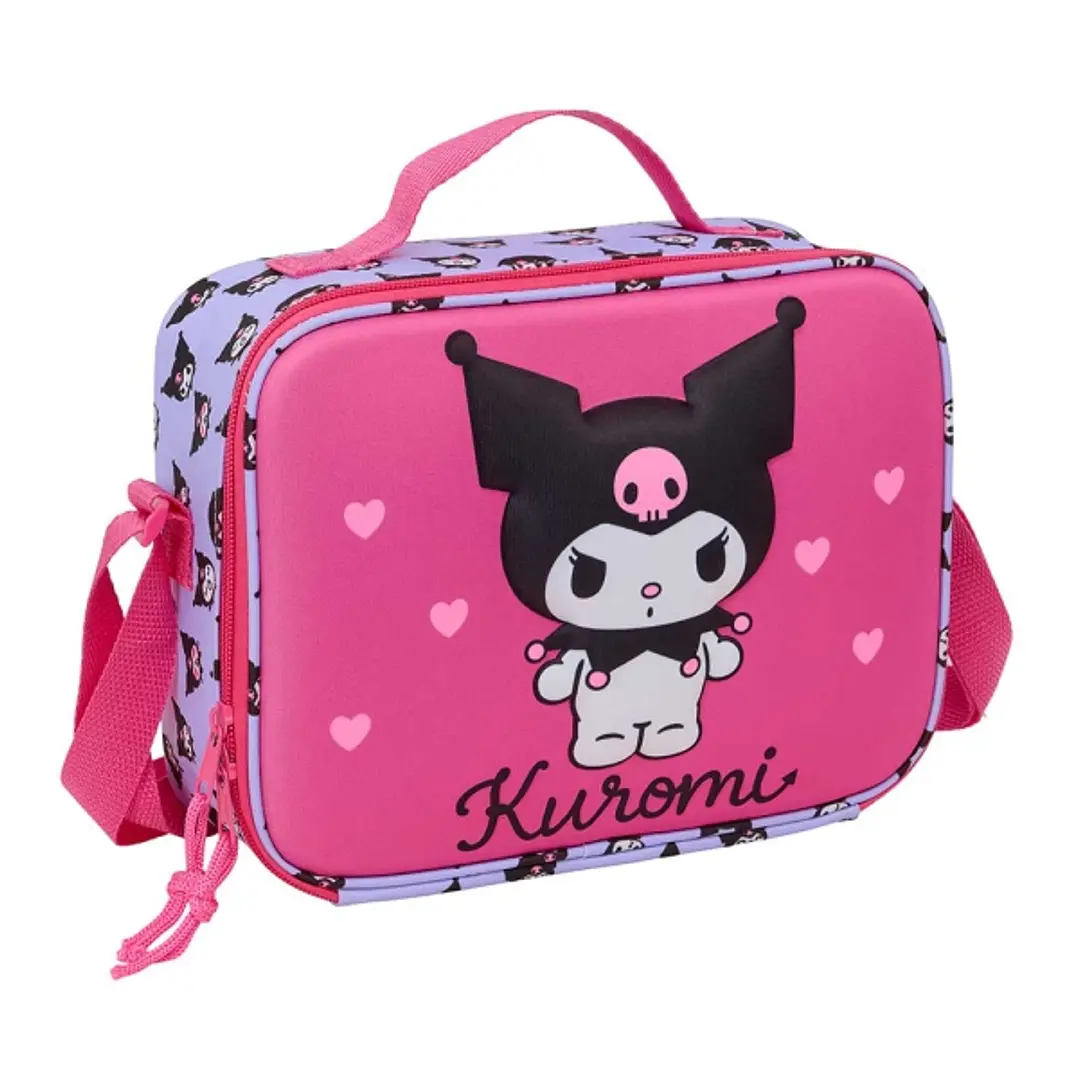 Safta Kuromi Bolsa Isotermica Porta Alimentos - Frontal 3D - Cremallera - Bandolera Ajustable - Asa de Mano - 25x19.5x9cm - Color Magenta 1