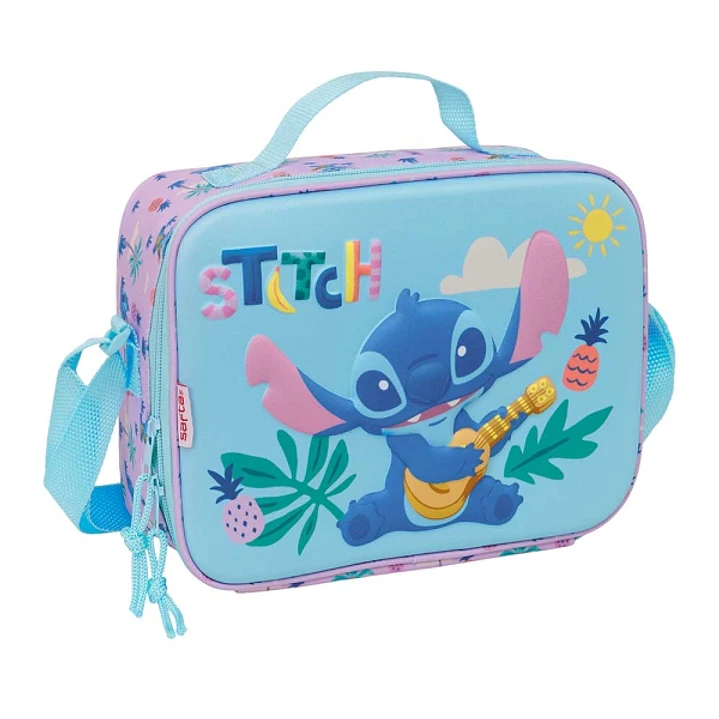 Safta Stitch Bolsa Isotermica Porta Alimentos - Frontal 3D - Cremallera - Bandolera Ajustable - Asa de Mano - 25x19.5x9cm - Color Azul Pastel 1