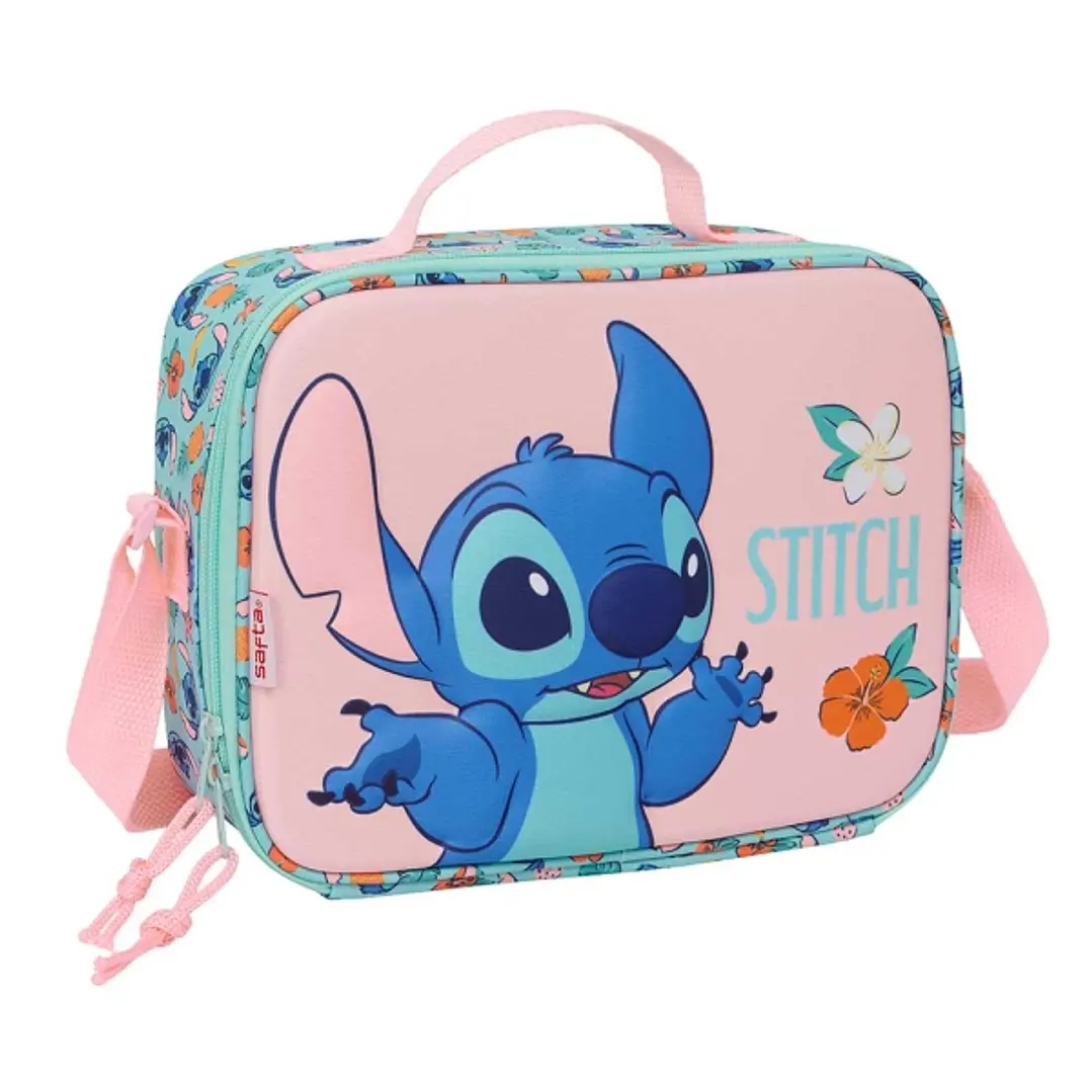 Safta Stitch Bolsa Isotermica Porta Alimentos - Frontal 3D - Cremallera - Bandolera Ajustable - Asa de Mano - 25x19.5x9cm - Color Rosa 1