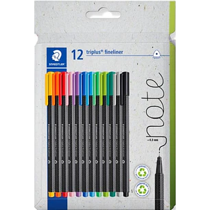 Staedtler Triplus Fineliner 334 Pack de 12 Rotuladores de Punta Fina - Trazo de 0.3mm aprox. - Tinta Antisecado a Base de Agua - Carcasa Fabricada en 
