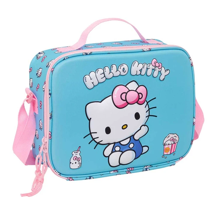 Safta Hello Kitty Bolsa Isotermica Porta Alimentos - Frontal 3D - Cremallera - Bandolera Ajustable - Asa de Mano - 25x19.5x9cm - Color Azul Claro 1