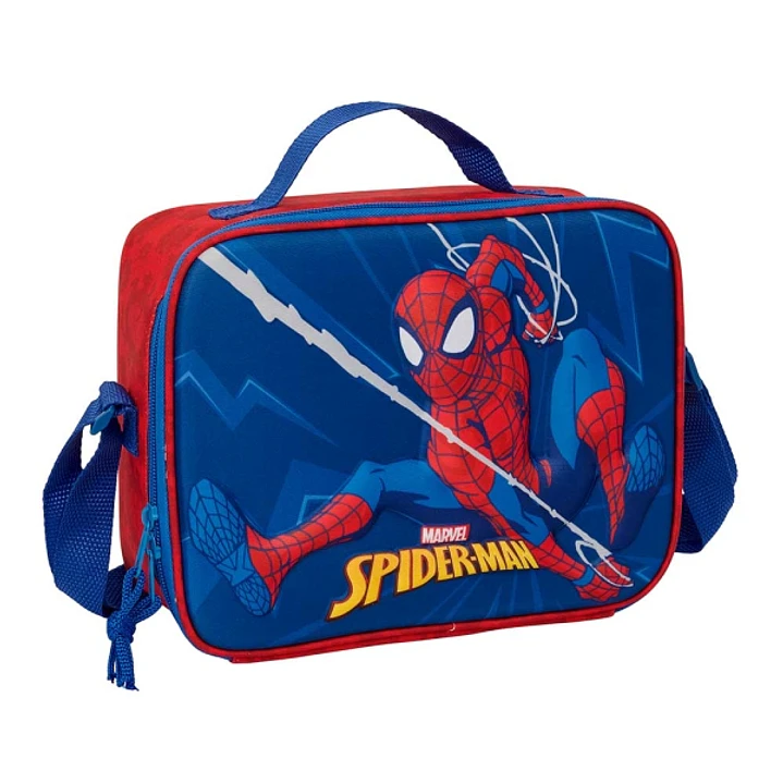 Safta Spider-Man Bolsa Isotermica Porta Alimentos - Frontal 3D - Cremallera - Bandolera Ajustable - Asa de Mano - 25x19.5x9cm - Color Rojo y Azul 1