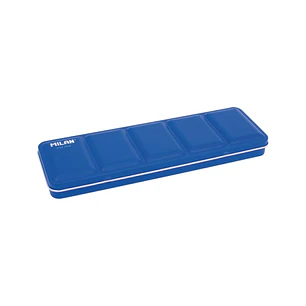 Milan Estuche Vacio para 24 Medios Godets de Acuarela - Metalico - Bandeja Abatible - Anilla Posterior - Color Azul Marino