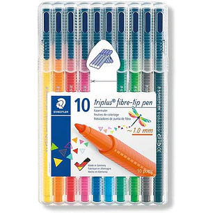 Staedtler Triplus Color 323 Pack de 10 Rotuladores de Punta Fina - Trazo de 1mm Aprox - Tinta Base de Agua - Colores Surtidos