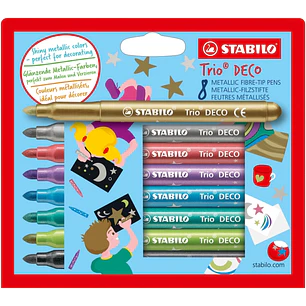 Stabilo Trio Deco Pack con 8 Rotuladores de Punta XL - Trazo 3mm - Zona de Agarre Triangular - Colores Metalicos Brillantes Surtidos