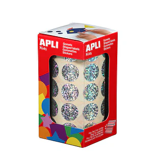 Apli Gomets Redondos Holograficos - Tamaño Ø 20mm - Adhesivo Permanente - 59 Hojas Pretroqueladas - 1770 Gomets por Rollo - Ideal para Escuelas y Tall
