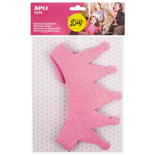 Apli Corona de Goma Eva Rosa con Purpurina - Cable Elastico Ajustable - Personalizable con Formas de Goma Eva, Fieltro, Pegatinas, Etc - Color Rosa