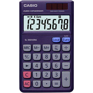 Casio SL-300VERA Calculadora de Bolsillo - Pantalla LC Extragrande de 8 Digitos - Funcion Conversor de Euros - Color Azul Oscuro