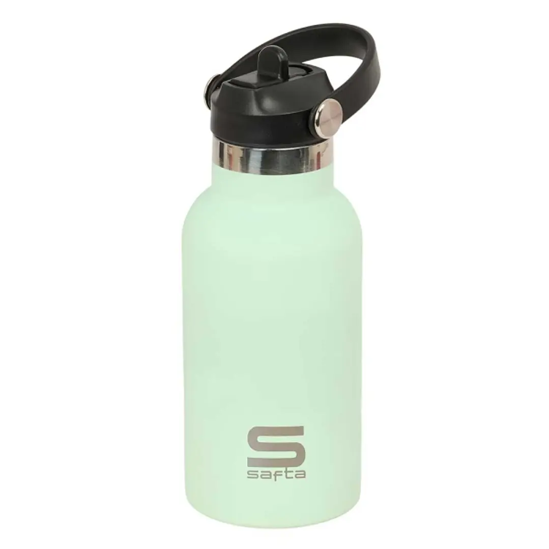 Safta Botella Isotermica Infantil - Capacidad 350ml - Tapon Roscado con Valvula - Base de Silicona - Asa Superior - Acero Inoxidable - 12h Caliente -  1