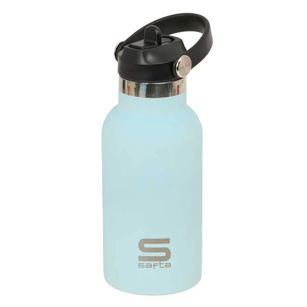 Safta Botella Isotermica Infantil - Capacidad 350ml - Tapon Roscado con Valvula - Base de Silicona - Asa Superior - Acero Inoxidable - 12h Caliente -  1