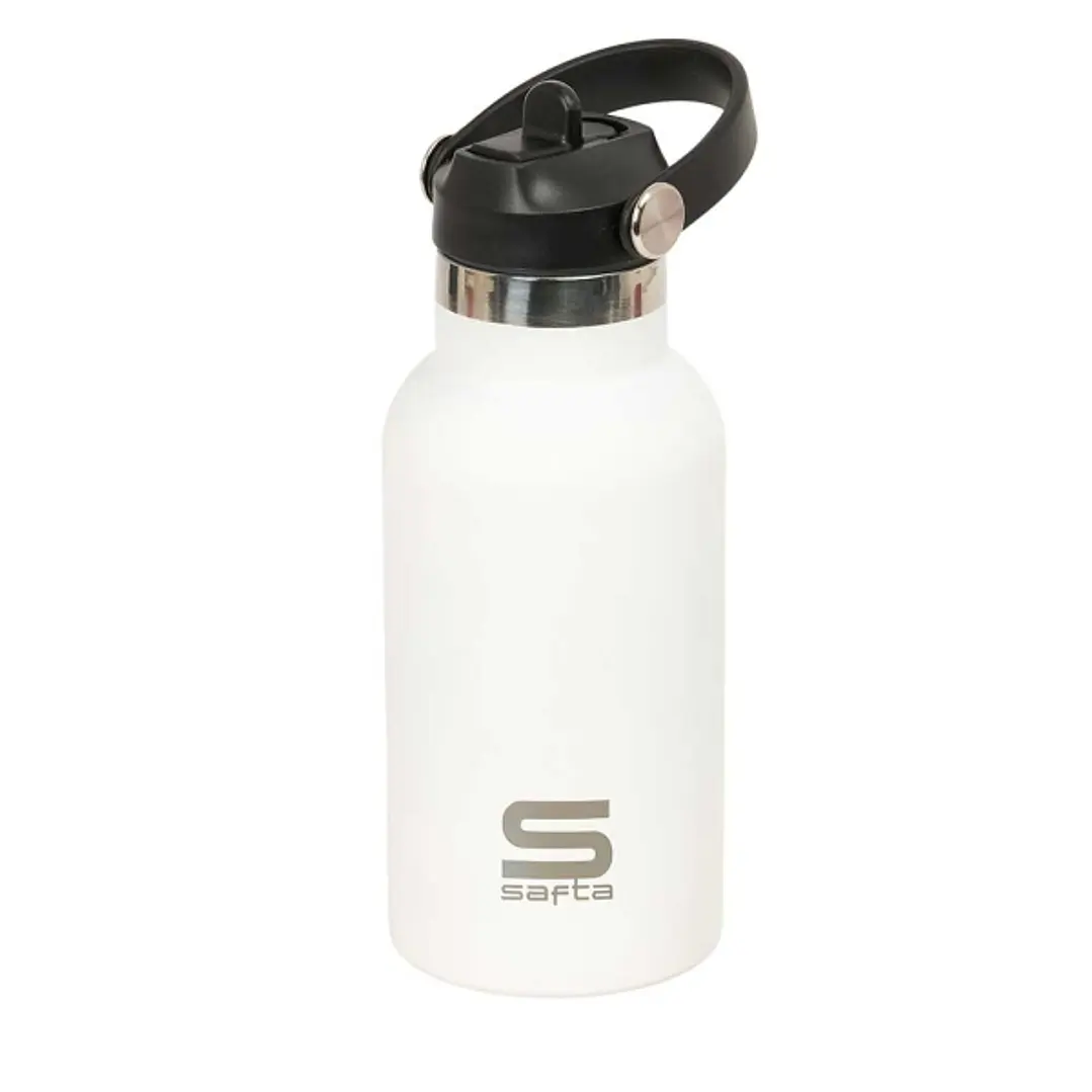 Safta Botella Isotermica Infantil - Capacidad 350ml - Tapon Roscado con Valvula - Base de Silicona - Asa Superior - Acero Inoxidable - 12h Caliente -  1