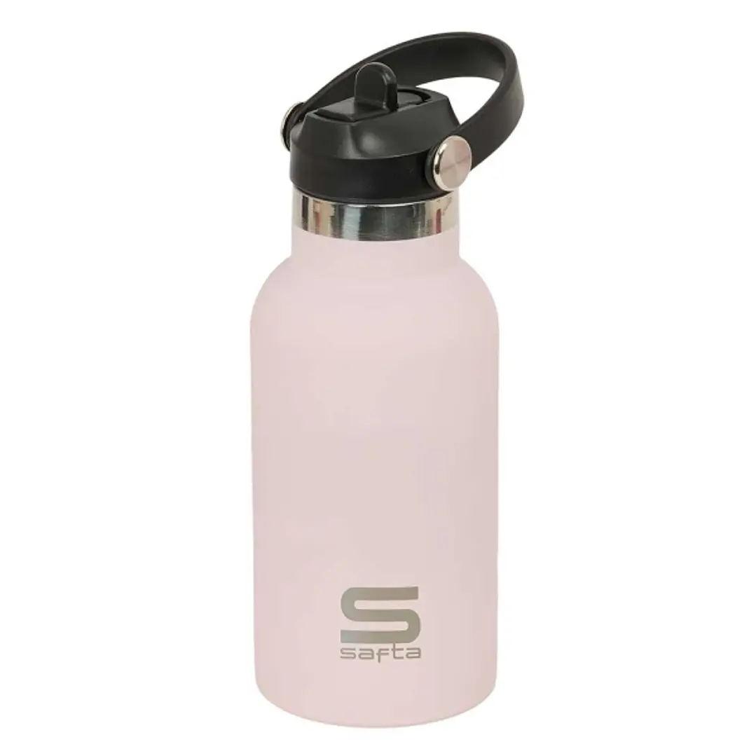 Safta Botella Isotermica Infantil - Capacidad 350ml - Tapon Roscado con Valvula - Base de Silicona - Asa Superior - Acero Inoxidable - 12h Caliente -  1