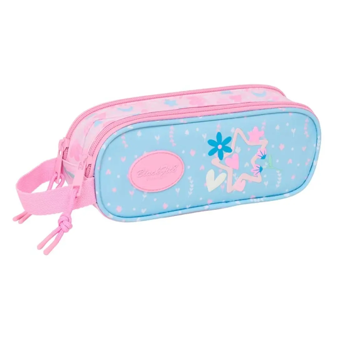 Safta Blackfit8 Smile Portatodo - 2 Compartimentos con Cremalleras - Asa Lateral - 1L - 210x60x80mm - Color Azul Claro 1
