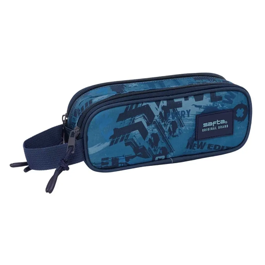 Safta New Edition Portatodo - 2 Compartimentos con Cremalleras - Asa Lateral - 1L - 210x60x80mm - Color Azul 1