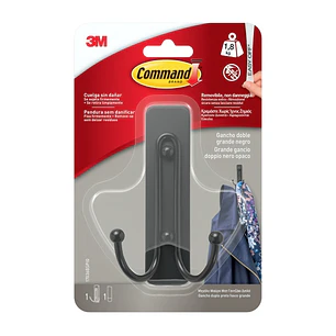 Command Gancho Doble Grande - 1 Tira Adhesiva - Soporta hasta 1.8kg - Color Negro