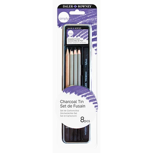 Daler Rowney Simply Pack de 8 Lapices para Esbozo y Carboncillos - Bote Metalico - Color Negro