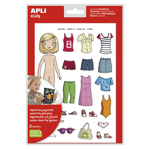 Apli Bolsa de Gomets Tematicos Vestirse Niña - 37 Gomets - Adhesivo Removible - Desarrollados con Educadores - Normas EN-71 y FSC - Adhesivo Base Agua