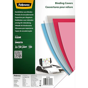 Fellowes Pack de 100 Portadas para Encuadernar de Polietileno A4 180 Micras - Producto Reciclable - Transparentes