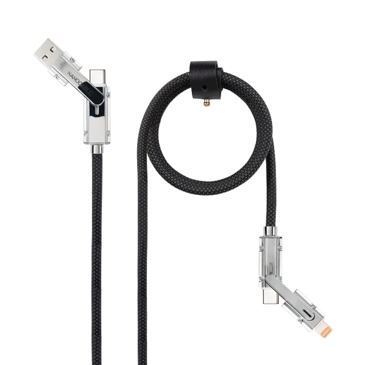 Nanocable Cable USB-C 4 en 1 - Soporta hasta 27W - Longitud 2m - Adaptador USB-A y Lightning Integrado - Indicador LED - Algodon Trenzado - Color Negr 1