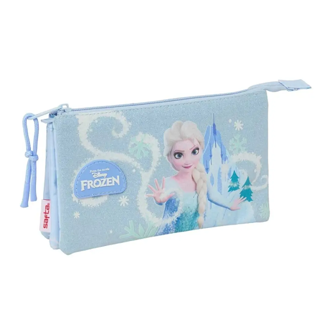 Safta Frozen Portatodo - 3 Compartimentos con Cremallera - Bolsillo Interior Central - 22x12x3cm - Color Azul Pastel 1