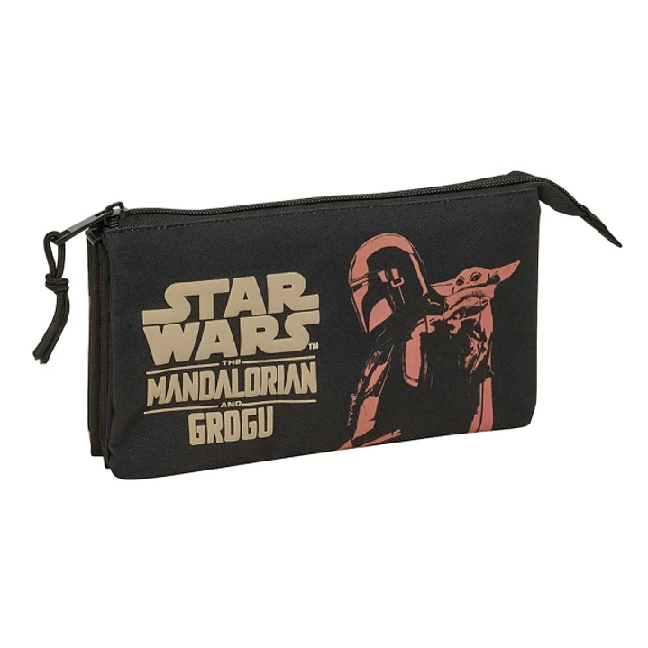 Safta Mandalorian and Grogu Portatodo - 3 Compartimentos con Cremallera - Bolsillo Interior Central - 22x12x3cm - Color Negro 1