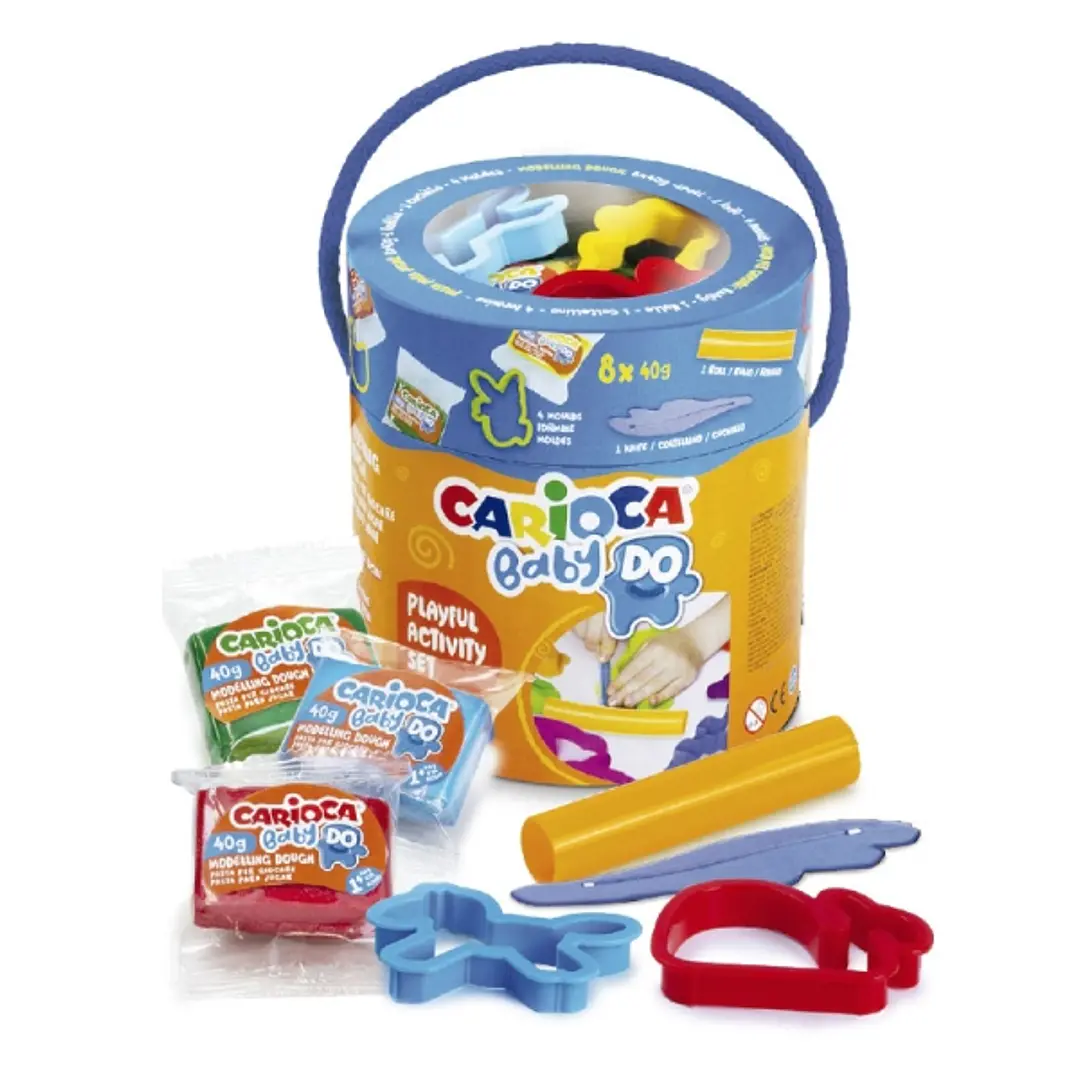 Carioca Baby Do Pack con 8 Pastillas de Pasta para Modelar 40gr + 4 Moldes + 2 Herramientas - Practico Bote con Asa - Colores Surtidos 1