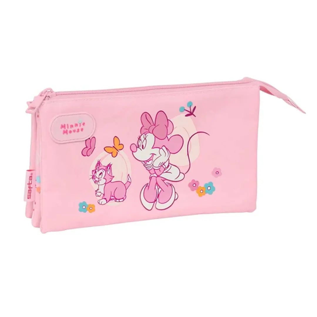 Safta Minnie Mouse Baby Portatodo - 3 Compartimentos con Cremalleras - Bolsillo Interior - 0.6L - 220x30x120mm - Color Rosa 1
