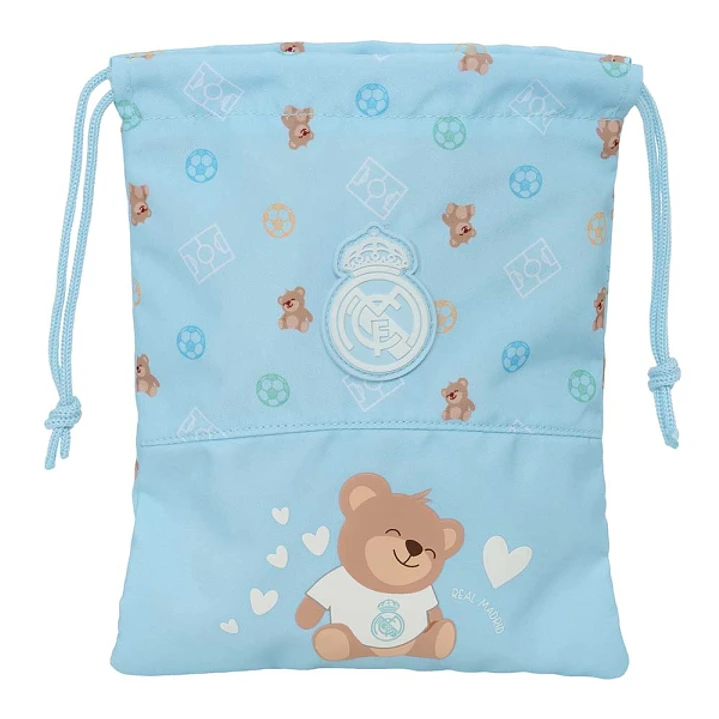 Safta Real Madrid Preescolar Saquito para Merienda - Cierre con Cordon - Compacto - 20x25cm - Color Azul 1