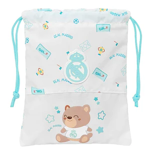 Safta Real Madrid Preescolar Saquito para Merienda - Cierre con Cordon - Compacto - 20x25cm - Color Blanco