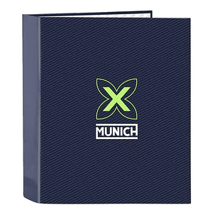 Safta Munich Blue Indigo Carpeta con 4 Anillas 40mm - Tapas Duras Forradas - Formato Folio - 270x60x330mm - Color Azul Marino