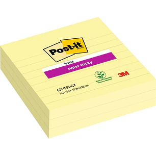 Post-It Super Sticky Pack de 3 Blocs de 70 Notas Grandes Adhesivas Reposicionables - 101x101mm - Color Amarillo Claro