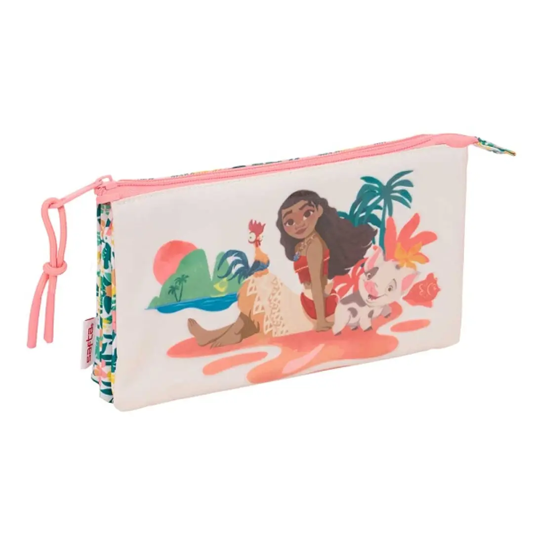 Safta Vaiana Portatodo - 3 Compartimentos con Cremalleras - Bolsillo Interior - 0.6L - 220x30x120mm - Color Verde 1