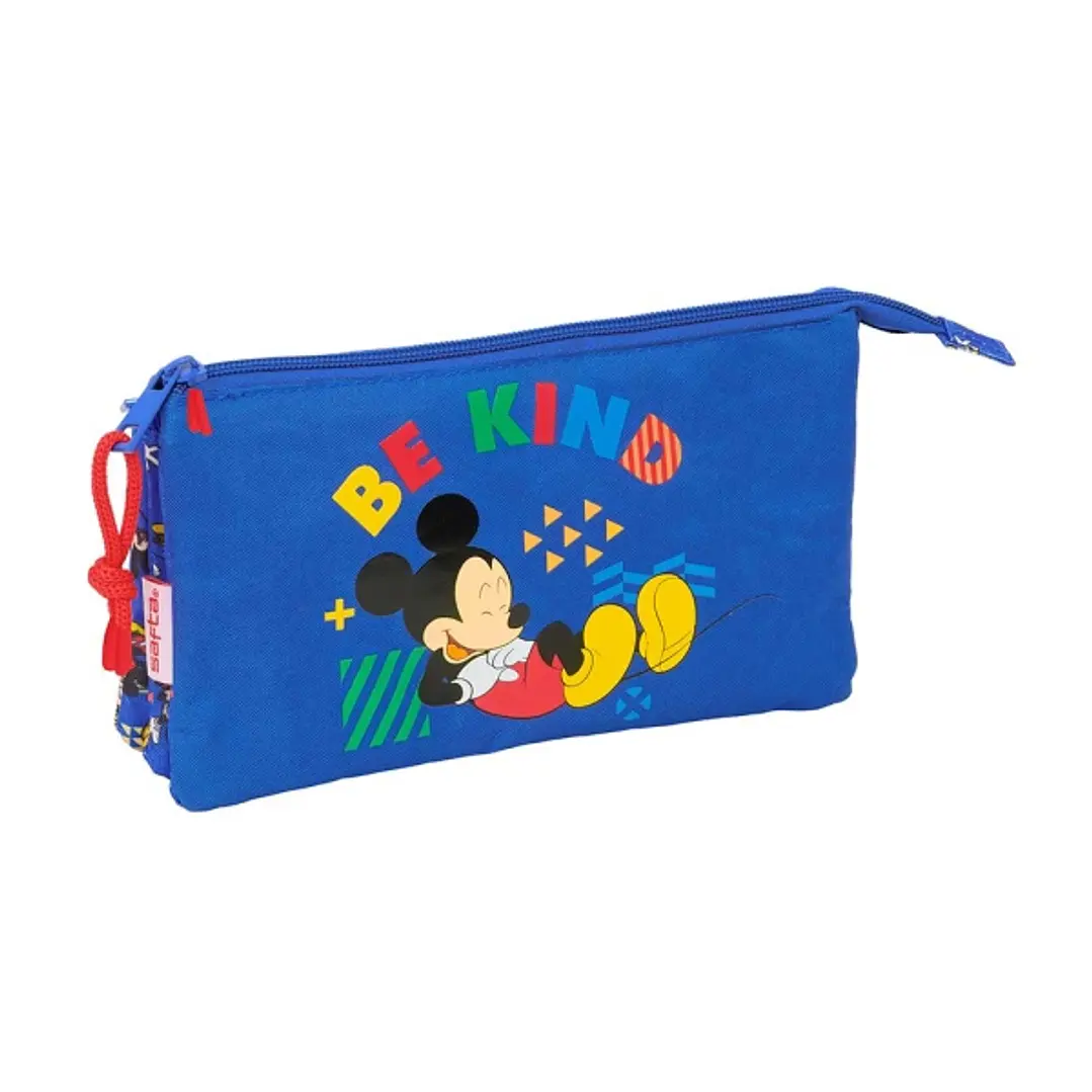 Safta Mickey Mouse Today Portatodo - 3 Compartimentos con Cremalleras - Bolsillo Interior - 0.6L - 220x30x120mm - Color Azul 1