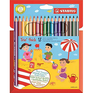 Stabilo Trio Thick Pack de 18 Lapices de Colores - Mina de 4.2mm - Forma Triangular - Colores Surtidos