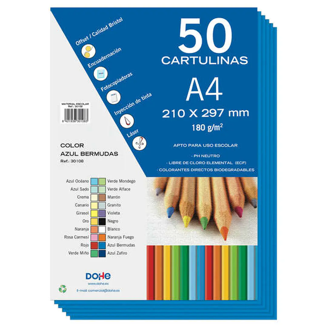 Dohe Cartulinas de Colores de 180 G/M2 - Tamaño A4 - PH Neutro - Libres de Cloro Elemental - Colorantes Biodegradables 1