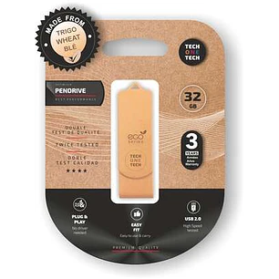 TechOneTech ecoTech Memoria USB 2.0 32GB (Pendrive) - Fabricado con Paja de Trigo