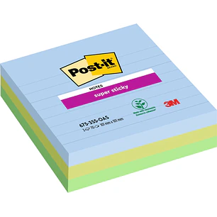 Post-It Super Sticky Pack de 3 Blocs de 70 Notas Adhesivas Reposicionables - Forma Cuadrada - 101x101mm - Colores Surtidos