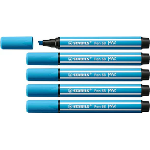 Stabilo Pen 68 MAX Rotulador - Punta de Fibra Biselada - Trazo entre 1-5mm aprox. - Tinta a Base de Agua - Color Azul Celeste