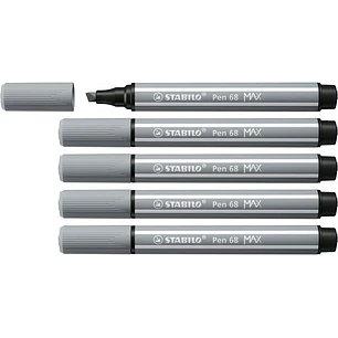 Stabilo Pen 68 MAX Rotulador - Punta de Fibra Biselada - Trazo entre 1-5mm aprox. - Tinta a Base de Agua - Color Gris