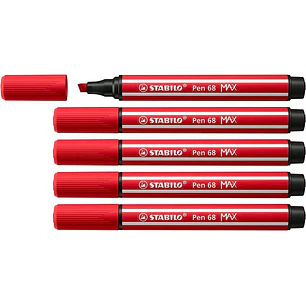 Stabilo Pen 68 MAX Rotulador - Punta de Fibra Biselada - Trazo entre 1-5mm aprox. - Tinta a Base de Agua - Color Rojo Carmin