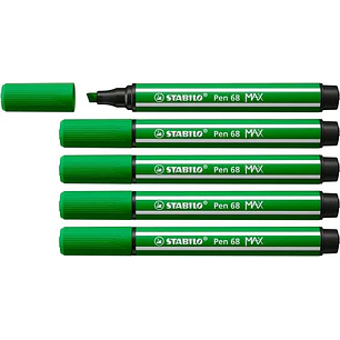 Stabilo Pen 68 MAX Rotulador - Punta de Fibra Biselada - Trazo entre 1-5mm aprox. - Tinta a Base de Agua - Color Verde