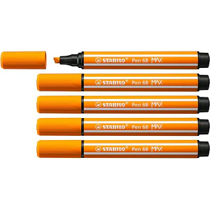 Stabilo Pen 68 MAX Rotulador - Punta de Fibra Biselada - Trazo entre 1-5mm aprox. - Tinta a Base de Agua - Color Naranja