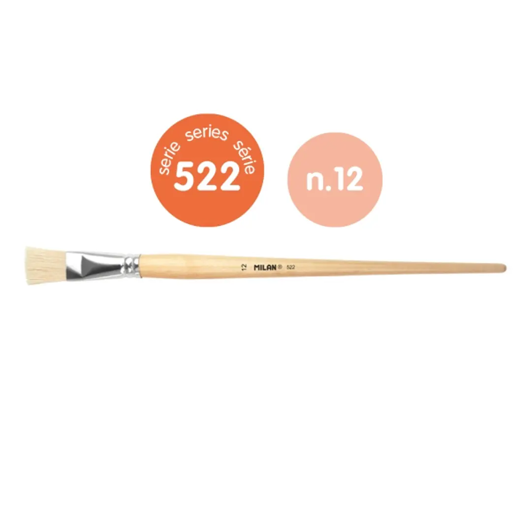 Milan 522 Pack de 4 Pinceles Planos para Oleo Numero 12 - Bolsa con Colgador - Cerda Natural - Color Madera Claro 1