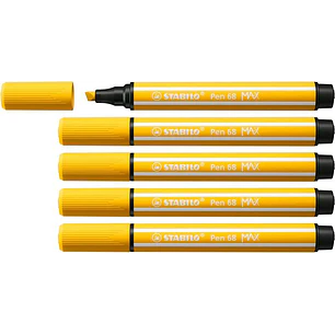 Stabilo Pen 68 MAX Rotulador - Punta de Fibra Biselada - Trazo entre 1-5mm aprox. - Tinta a Base de Agua - Color Amarillo