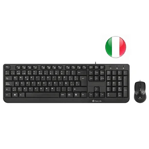 NGS Kit Teclado Multimedia y Raton con Cable - QWERTY Italiano - 12 Teclas Multimedia - Color Negro
