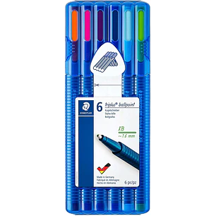 Staedtler Triplus Ball 437 Pack de 6 Boligrafos de Bola - Trazo 1.4mm - Escritura Suave - Colores Surtidos