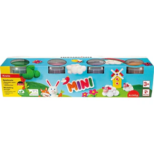 Eberhard Faber Mini Kids Pack con 4 Botes 140gr de Pasta de Modelar - 97% Ingredientes Naturales - Colores Naranja, Morado, Rosa y Verde